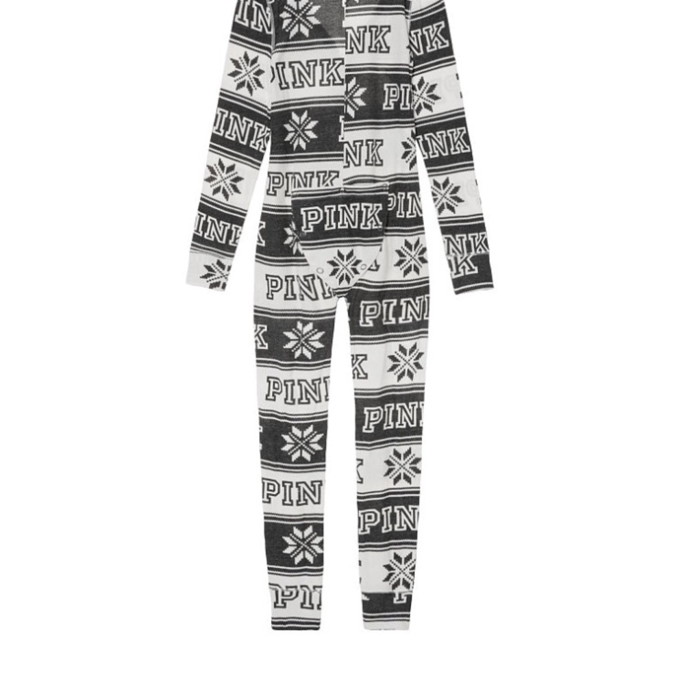 PINK Victoria's Secret Black & White Logo Fair Isle One-Piece Pajama